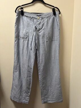 GAP Linen-Blend Blue and White Mini Stripes Drawstring Pants Size 6R